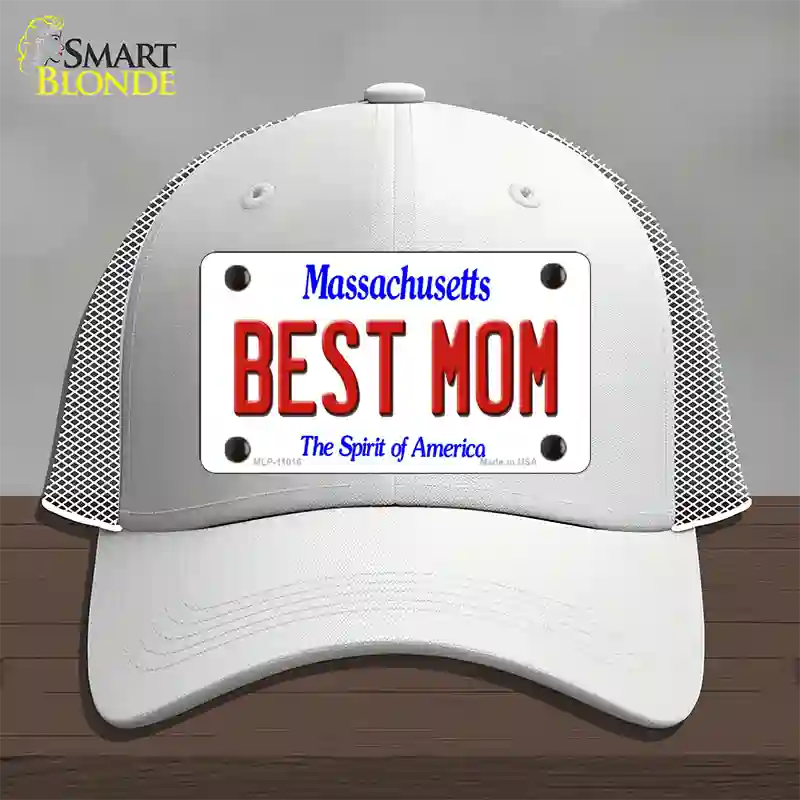 Best Mom Massachusetts Novelty License Plate Hat Mesh / White