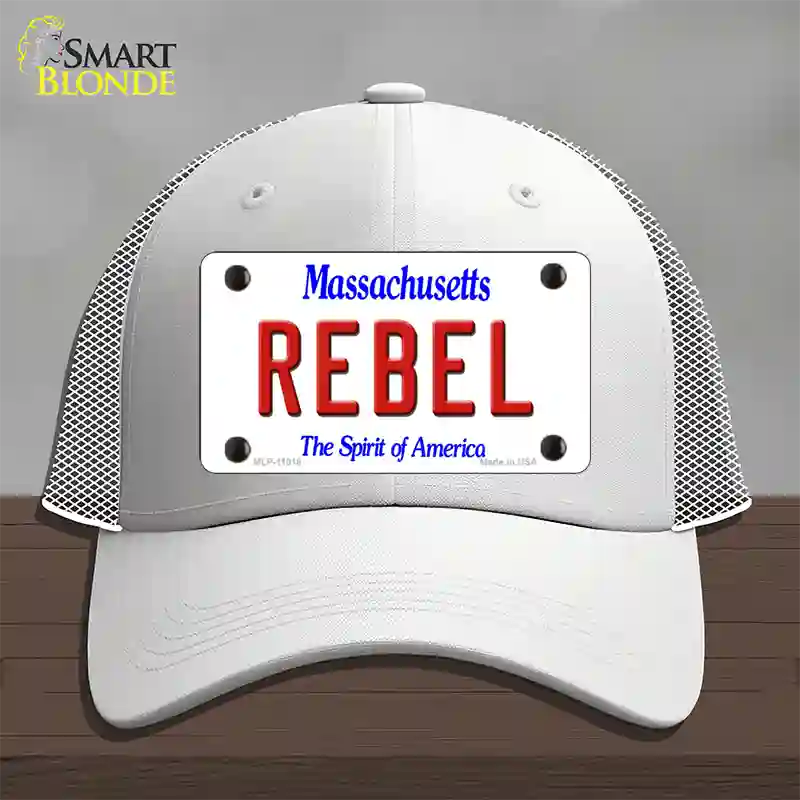 Rebel Massachusetts Novelty License Plate Hat Mesh / White