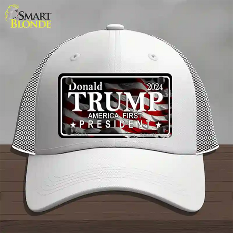 America First Trump Novelty License Plate Hat Mesh / White