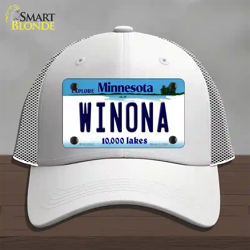 Winona Minnesota State Novelty License Plate Hat Mesh / White