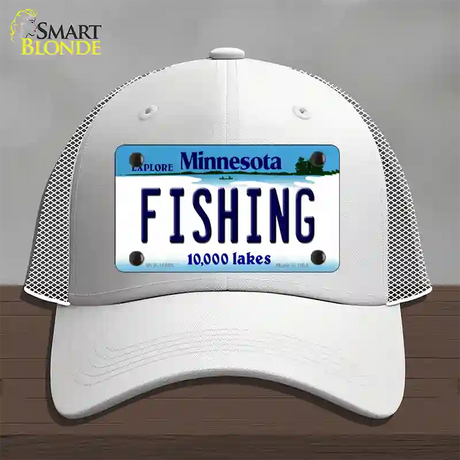 Fishing Minnesota State Novelty License Plate Hat Mesh / White