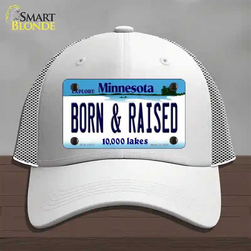 Born and Raised Minnesota State Novelty License Plate Hat Mesh / White