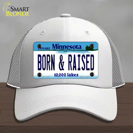 Born and Raised Minnesota State Novelty License Plate Hat Mesh / White