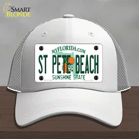 St Pete Beach Florida Novelty License Plate Hat Mesh / White