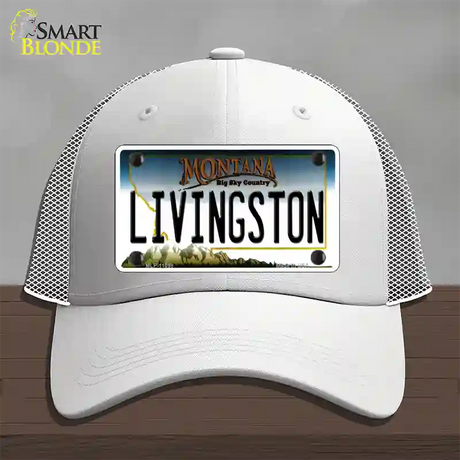 Livingston Montana State Novelty License Plate Hat Mesh / White