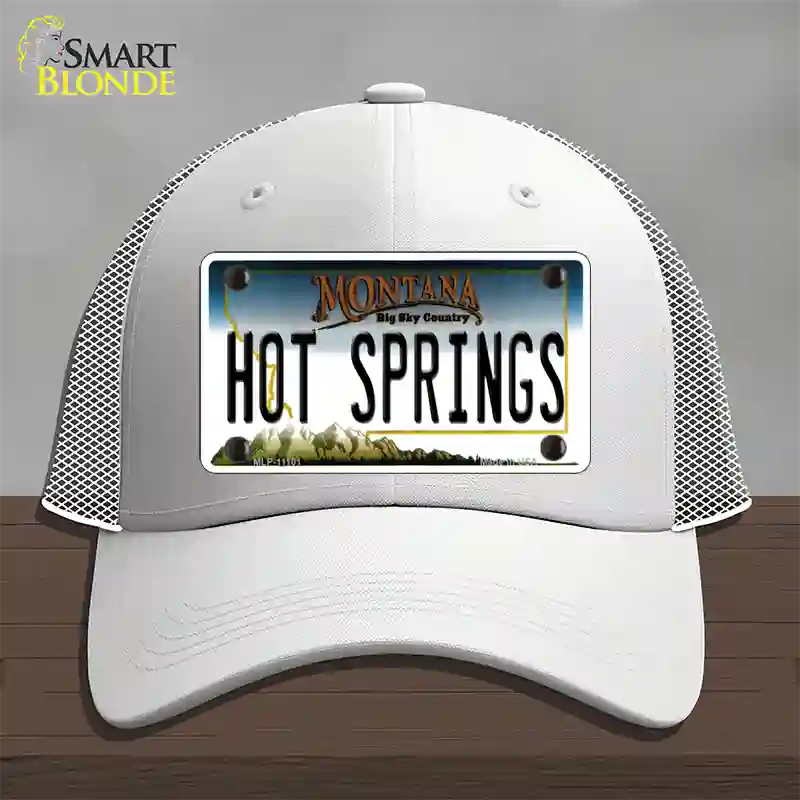 Hot Springs Montana State Novelty License Plate Hat Mesh / White