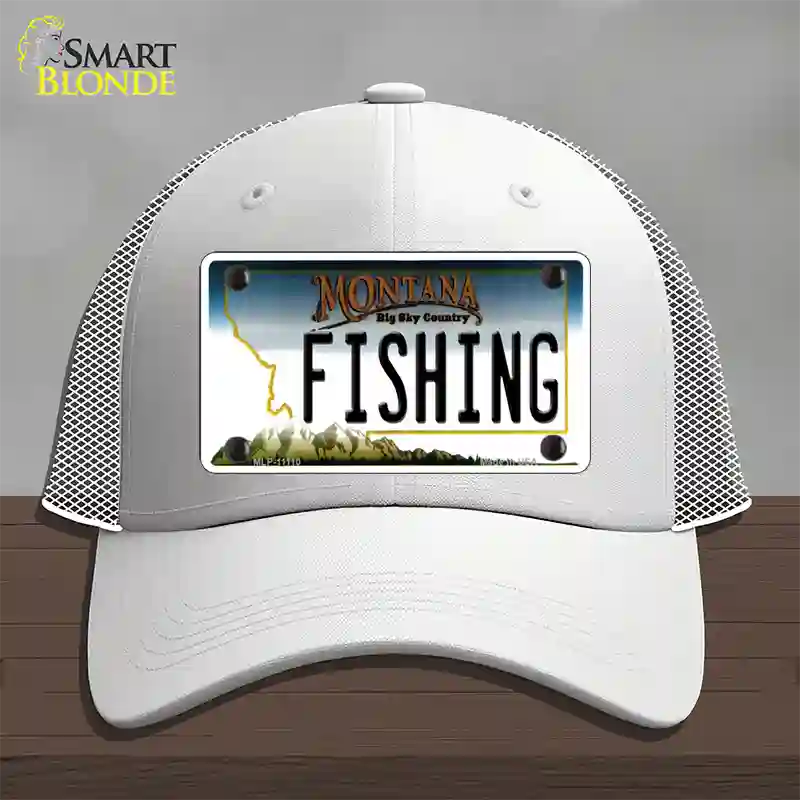 Fishing Montana State Novelty License Plate Hat Mesh / White