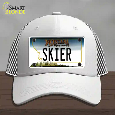 Skier Montana State Novelty License Plate Hat Mesh / White