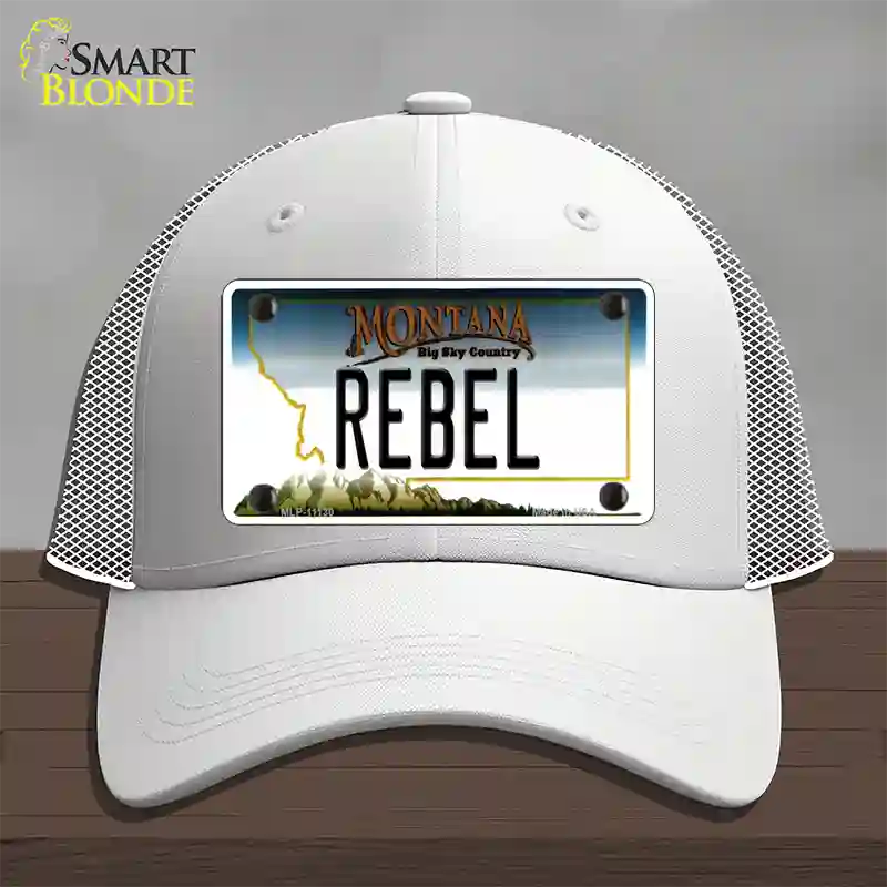 Rebel Montana State Novelty License Plate Hat Mesh / White