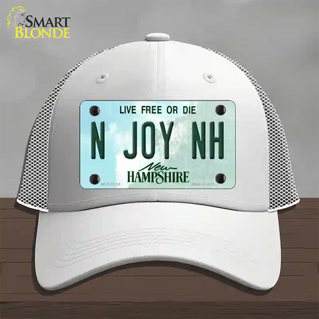 N Joy NH New Hampshire State Novelty License Plate Hat Mesh / White