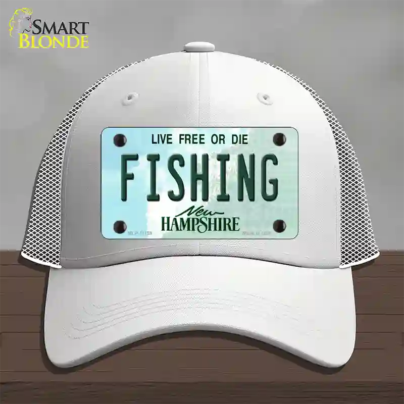 Fishing New Hampshire State Novelty License Plate Hat Mesh / White