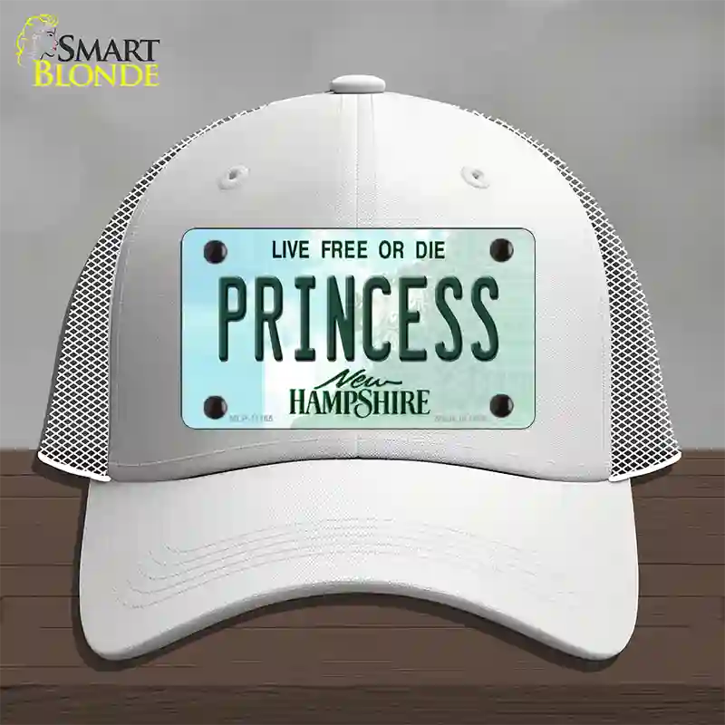 Princess New Hampshire State Novelty License Plate Hat Mesh / White