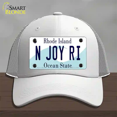 N Joy RI Rhode Island State Novelty License Plate Hat Mesh / White