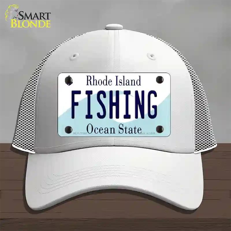 Fishing Rhode Island State Novelty License Plate Hat Mesh / White