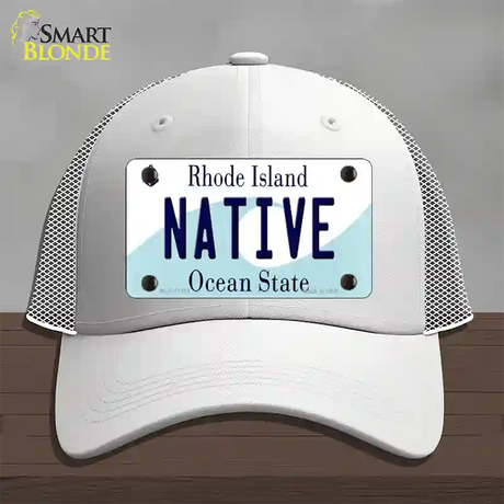 Native Rhode Island State Novelty License Plate Hat Mesh / White