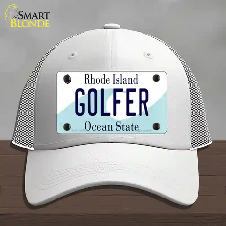 Golfer Rhode Island State Novelty License Plate Hat Mesh / White