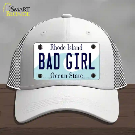 Bad Girl Rhode Island State Novelty License Plate Hat Mesh / White