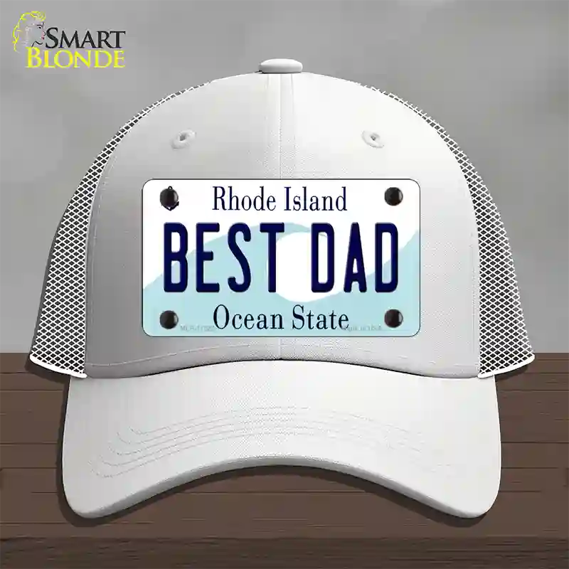 Best Dad Rhode Island State Novelty License Plate Hat Mesh / White