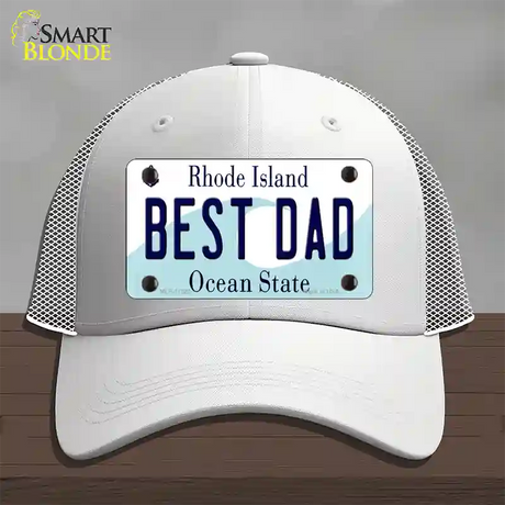 Best Dad Rhode Island State Novelty License Plate Hat Mesh / White