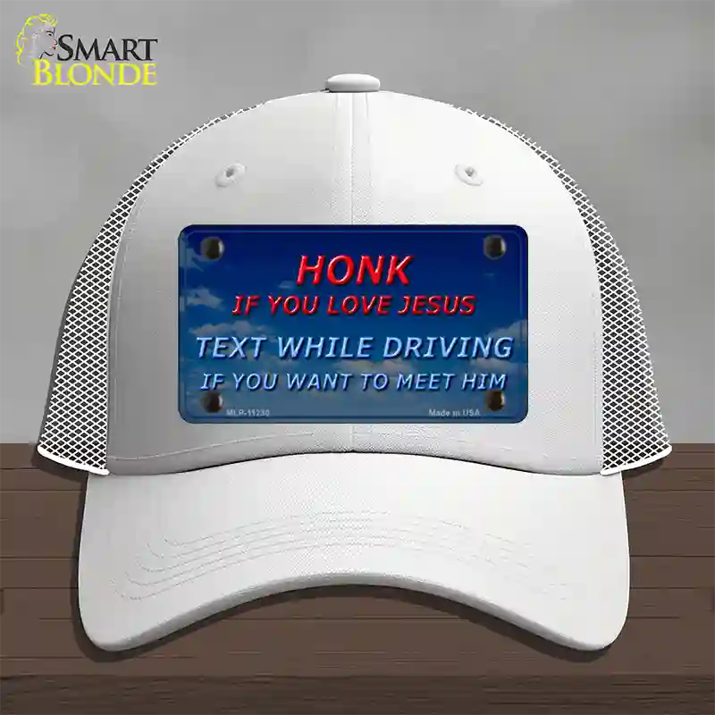 Honk If You Love Jesus Novelty License Plate Hat Mesh / White