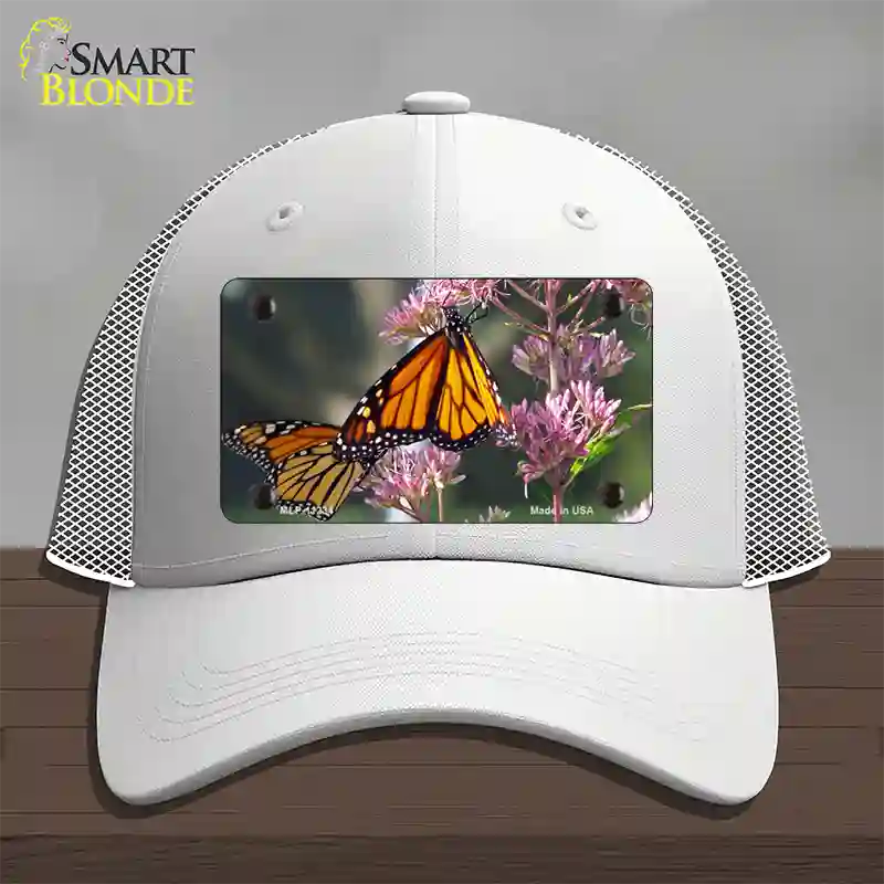 Butterfly Monarch On Flower Novelty License Plate Hat Mesh / White