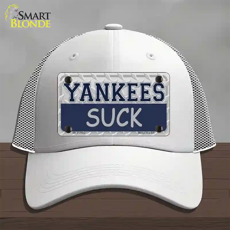 Yankees Suck Novelty License Plate Hat Mesh / White