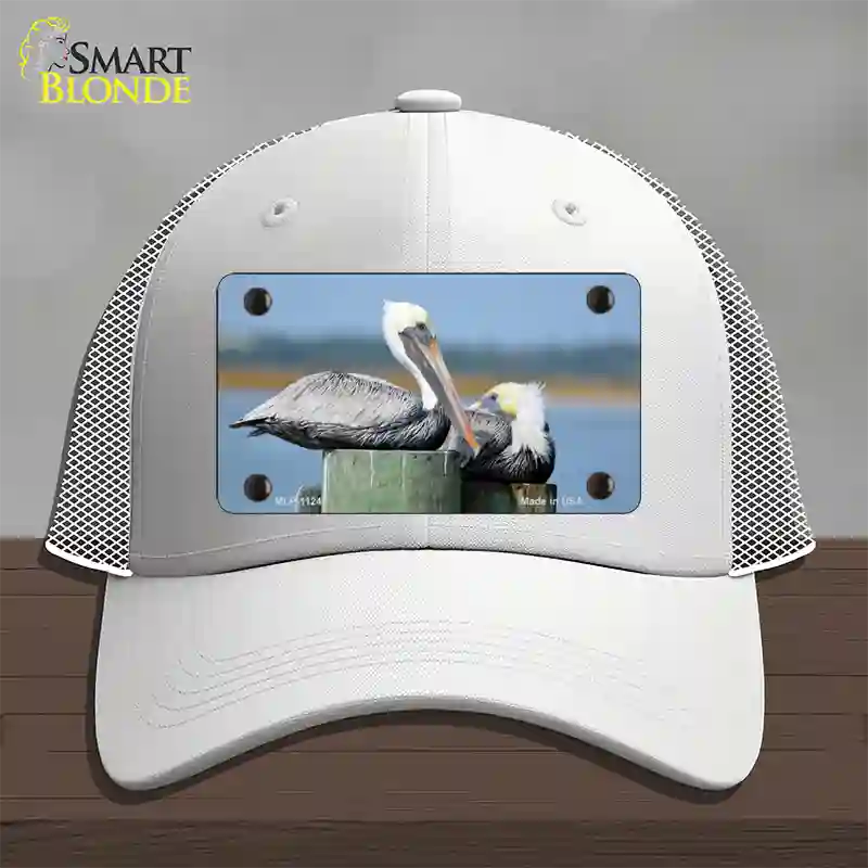 Pelican Two On Pier Novelty License Plate Hat Mesh / White