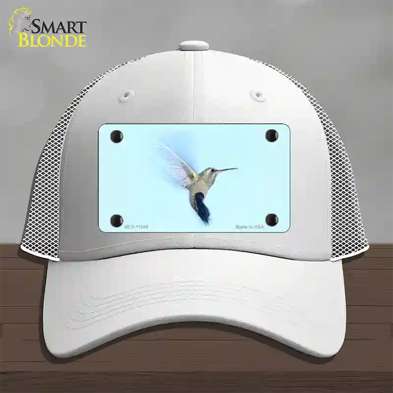 Hummingbird In Flight, Blue Novelty License Plate Hat Mesh / White