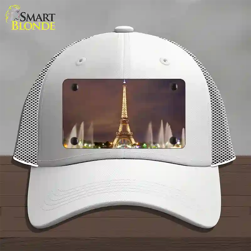 Eiffel Tower Night With Fountain Novelty License Plate Hat Mesh / White