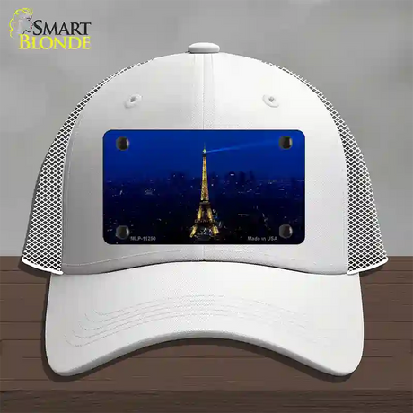 Eiffel Tower Night With City Skyline Novelty License Plate Hat Mesh / White