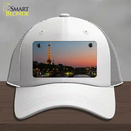 Eiffel Tower Night With River and Bridge Novelty License Plate Hat Mesh / White