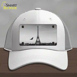 Eiffel Tower Black and White With Bird Novelty License Plate Hat Mesh / White