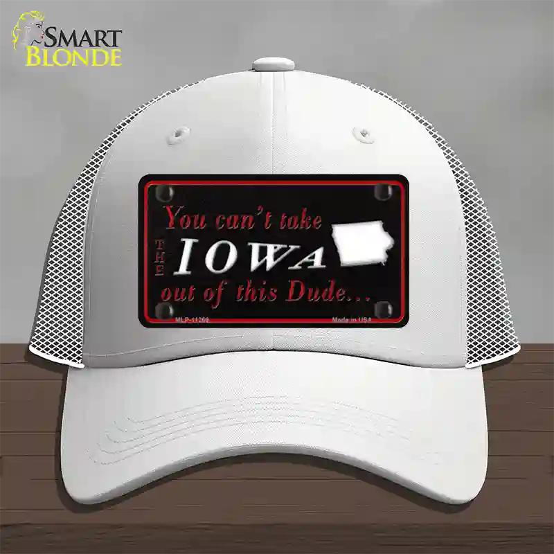 Iowa Dude Novelty License Plate Hat Mesh / White