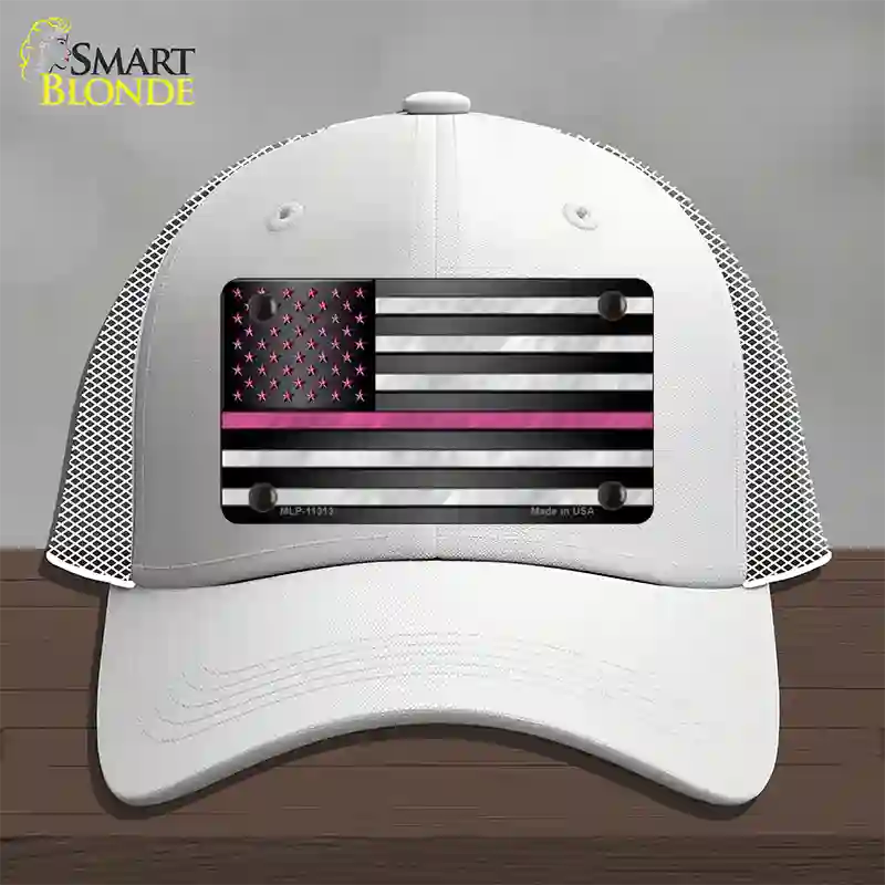 Thin Pink Line With Pink Stars Novelty License Plate Hat Mesh / White