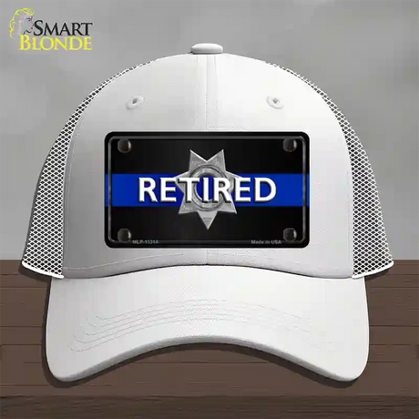 Thin Blue Line Retired Police Novelty License Plate Hat Mesh / White