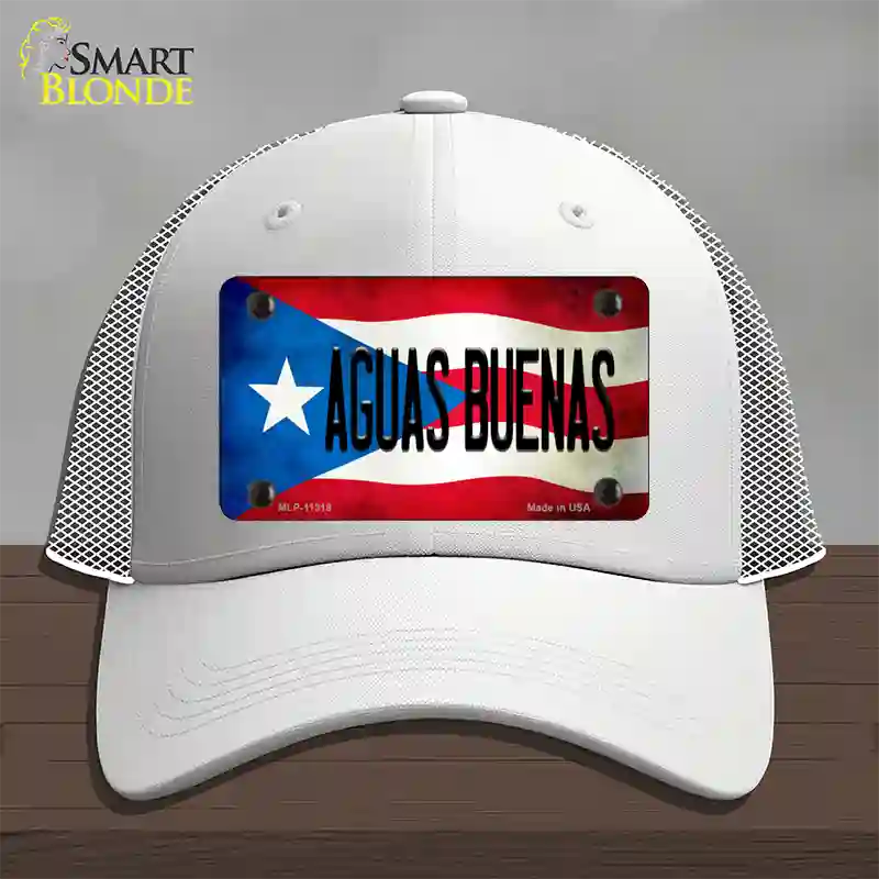 Aguas Buenas Puerto Rico Flag Novelty License Plate Hat Mesh / White