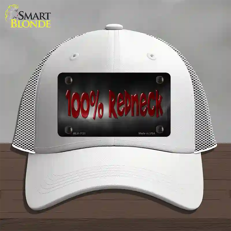 100% Redneck Novelty License Plate Hat Mesh / White