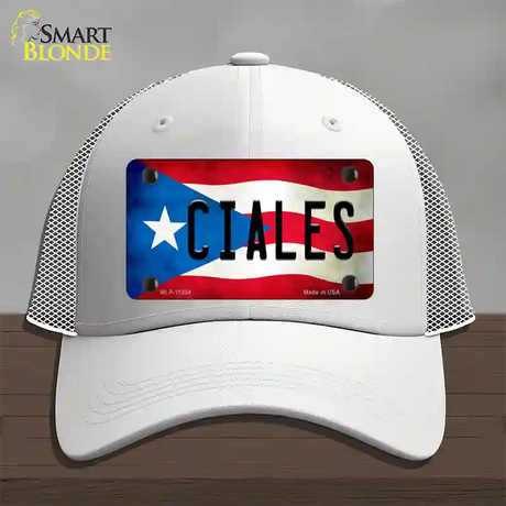 Ciales Puerto Rico Flag Novelty License Plate Hat Mesh / White