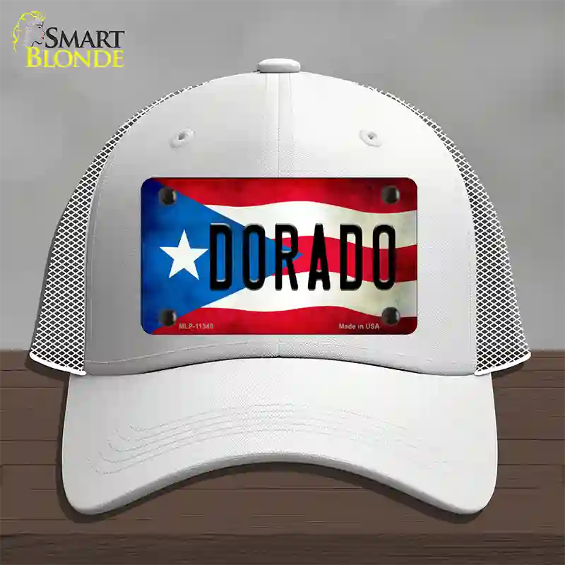 Dorado Puerto Rico Flag Novelty License Plate Hat Mesh / White