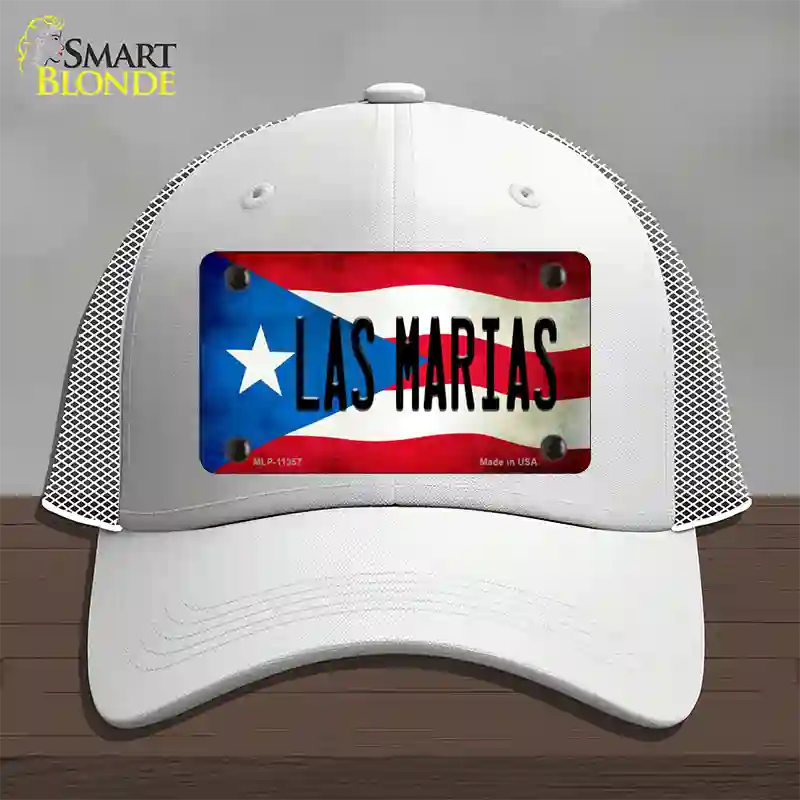 Las Marias Puerto Rico Flag Novelty License Plate Hat Mesh / White