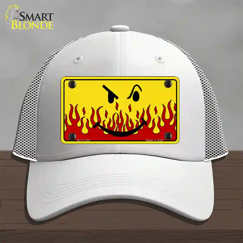 Smiley Flame Novelty License Plate Hat Mesh / White