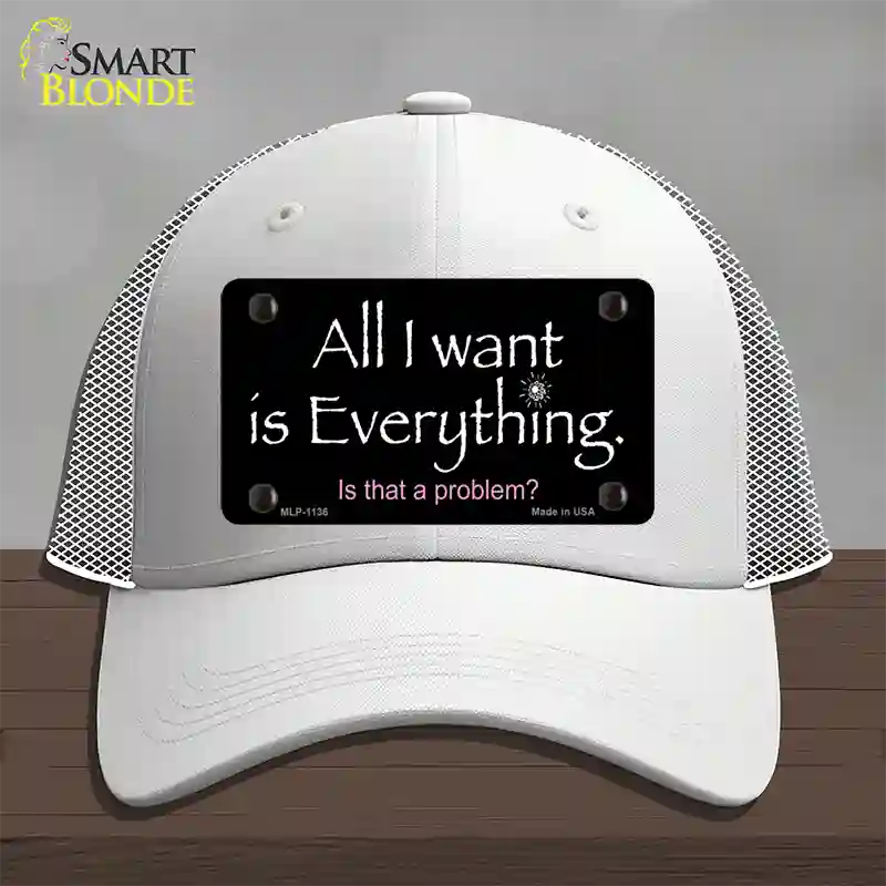 All I Want Is Everything Novelty License Plate Hat Mesh / White