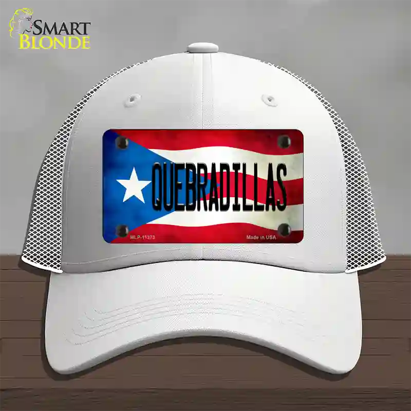 Quebradillas Puerto Rico Flag Novelty License Plate Hat Mesh / White