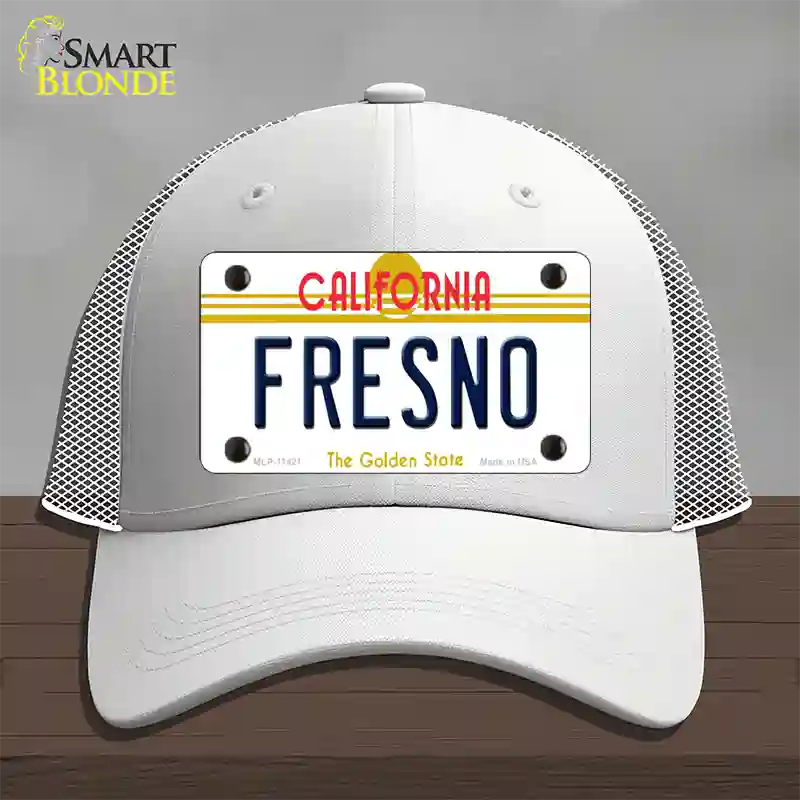 Fresno California Novelty License Plate Hat Mesh / White