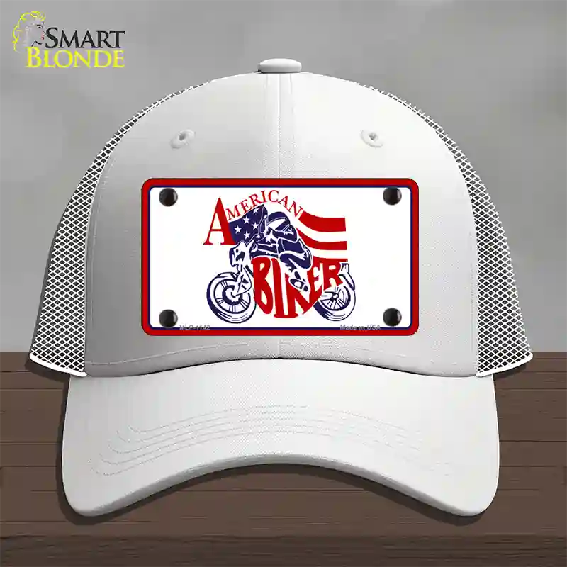 American Patriotic Biker Novelty License Plate Hat Mesh / White