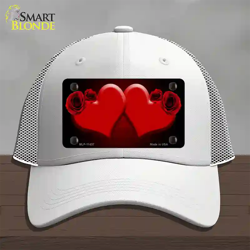 Hearts Over Roses In Red Novelty License Plate Hat Mesh / White