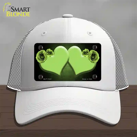 Hearts Over Roses In Lime Green Novelty License Plate Hat Mesh / White