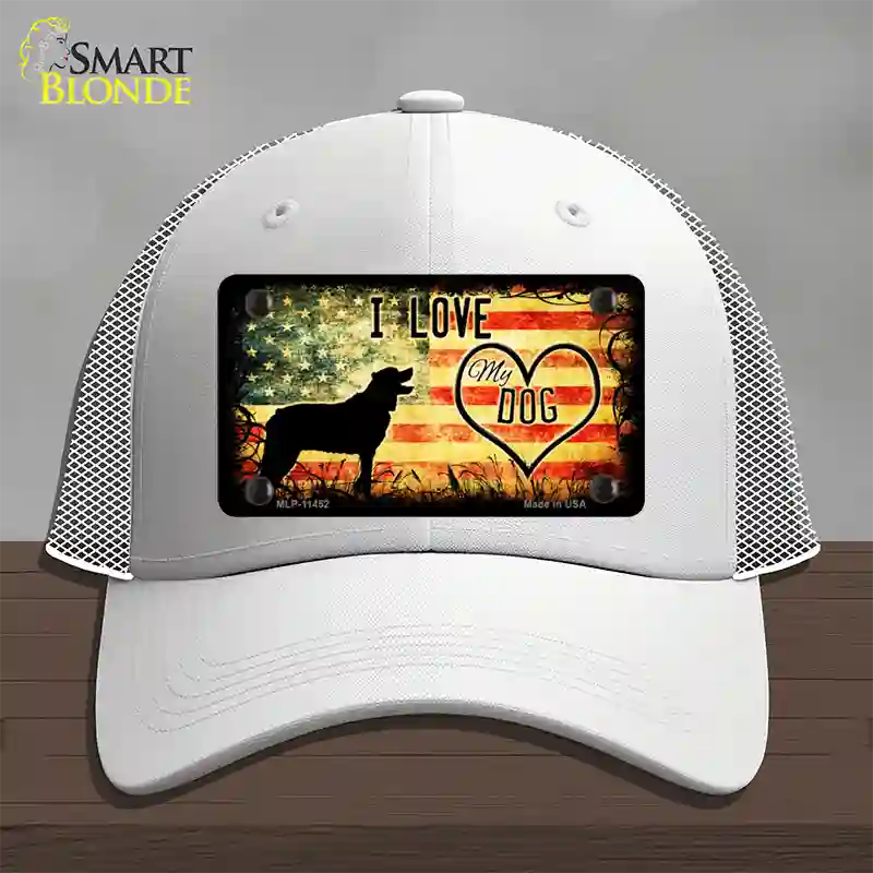 I Love My Dog Novelty License Plate Hat Mesh / White