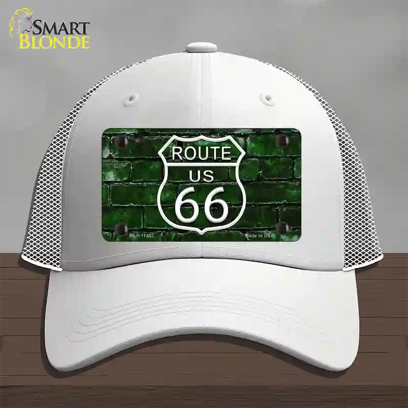 Route 66 Green Brick Wall Novelty License Plate Hat Mesh / White