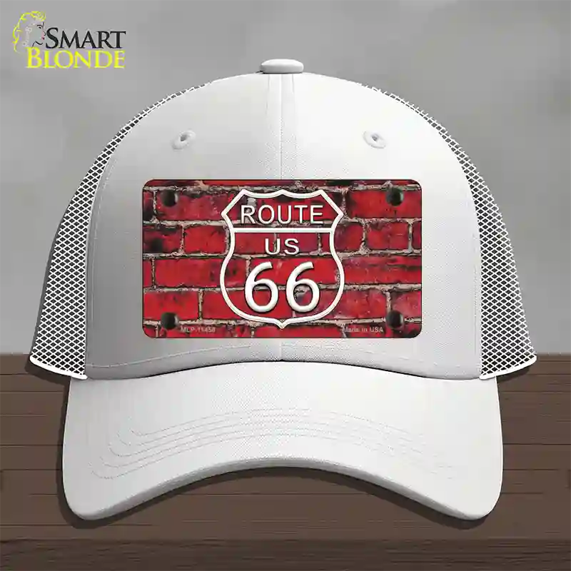 Route 66 Red Brick Wall Novelty License Plate Hat Mesh / White